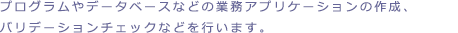 プログラムやデータベースなどの業務アプリケーションの作成、バリデーションチェックなどを行います